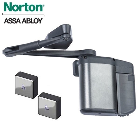 Kit Includes ADAEZ Pro Door Operator (Push Side, Regular Arm), Two Square Push Buttons, Aluminum Fin -  NORTON DOOR CONTROLS, NOR-5831-SQPB-689